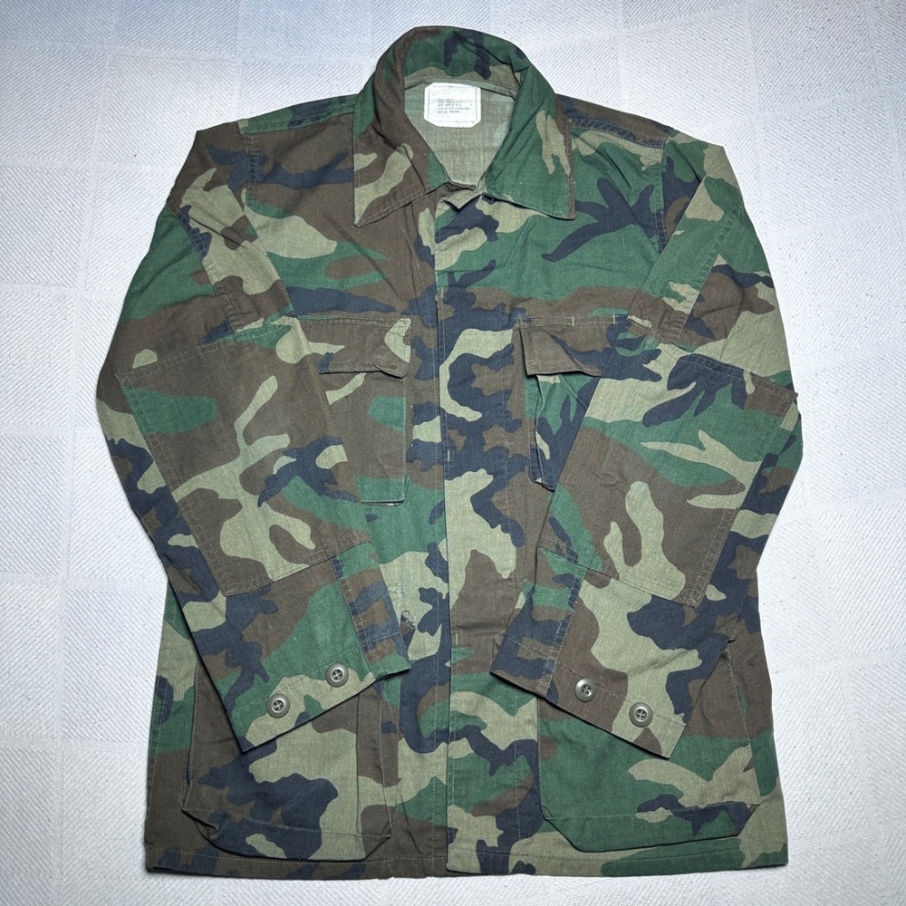 US Army Combat Coat Mens Small Regular BDU Woodland Camouflage Green Vintage 80s